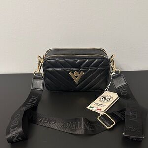 Valentino Orlandi Quilted Black Crossbody Bag with Gold Details.NWT